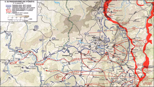 Map of Kampfgruppe Peiper path in Belgium translated in Finnish. Added path of Battery B convoy, which men were executed as POW's in Baugnez crossroads in Malmedy Massacre.