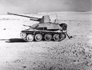 North Africa - Soviet 7.62 cm gun , mounted on a Czech Panzer 38(t) tank chassis (Marder III Ausführung H) was being used by the German until they left it behind when retreating in the desert.