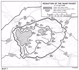 Map of the reduction of the Ruhr Pocket, 4–14 April, 1945