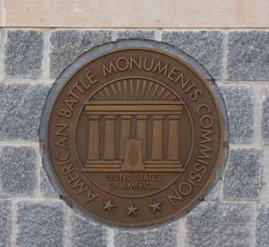 "American Battle Monuments Commission" seal, Pointe du Hoc , Calvados, Normandy, France