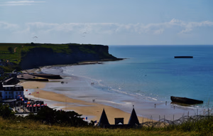 View to the Beach, Arromanches-les-Bains, Department of Calvados, Region of Normandy (former Lower Normandy), France