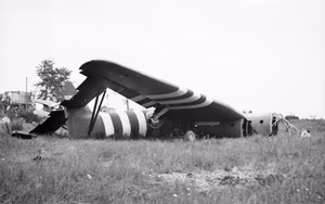 The British Army in Normandy 1944 Horsa gliders near Pegasus Bridge over the Caen canal at Benouville, 12 July 1944.