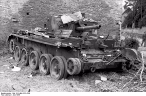 Frankreich, Villers-Bocage.- zerstörter britischer Panzer Cruiser tank VIII Cromwell; Lfl 3 — Villers-Bocage