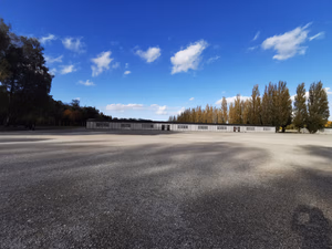 Dachau concentration camp memorial buildings and location located at Dachau, Bavaria, Germany.
