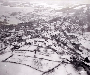 An aerial view of the town of Wiltz, Luxembourg, which the U.S. 3rd Army's 26th InfantryDivision and the 6th Cavalry Division captured on the 22 January 1945.