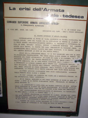 Traduzione di una lettera inviata da Rommel al generale d'armata italiano Bastico il 23 luglio 1942