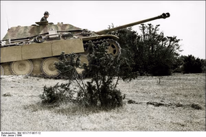 This is a retouched picture , which means that it has been digitally altered from its original version. Modifications: recolored . The original can be viewed here: Bundesarchiv Bild 101I-717-0017-12, Frankreich, Jagdpanther.jpg : . Modifications made by Ruffneck'88 . .mw-parser-output table.commons-file-information-table,.mw-parser-output .fileinfotpl-type-information,.mw-parser-output .fileinfotpl-type-artwork{border:1px solid var(--border-color-base,#a2a9b1);background-color:var(--background-color-interactive-subtle,#f8f9fa);padding:5px;font-size:95%;border-spacing:2px;box-sizing:border-box;margin:0;width:100%;color:inherit}.mw-parser-output table.commons-file-information-table>tbody>tr,.mw-parser-output .fileinfotpl-type-information>tbody>tr,.mw-parser-output .fileinfotpl-type-artwork>tbody>tr{vertical-align:top}.mw-parser-output table.commons-file-information-table>tbody>tr>td,.mw-parser-output table.commons-file-information-table>tbody>tr>th,.mw-parser-output .fileinfotpl-type-information>tbody>tr>td,.mw-parser-output .fileinfotpl-type-information>tbody>tr>th,.mw-parser-output .fileinfotpl-type-artwork>tbody>tr>td,.mw-parser-output .fileinfotpl-type-artwork>tbody>tr>th{padding:4px}.mw-parser-output .fileinfo-paramfield{background:#ccf;text-align:right;padding-right:0.4em;width:15%;font-weight:bold;color:inherit}.mw-parser-output .commons-file-information-table+table.commons-file-information-table,.mw-parser-output .commons-file-information-table+div.commons-file-information-table>table{border-top:0;padding-top:0;margin-top:-8px}@media only screen and (max-width:719px){.mw-parser-output table.commons-file-information-table,.mw-parser-output .commons-file-information-table .fileinfotpl-type-information,.mw-parser-output .commons-file-information-table .fileinfotpl-type-artwork{border-spacing:0;padding:0;word-break:break-word;width:100%!important}.mw-parser-output .commons-file-information-table>tbody,.mw-parser-output .fileinfotpl-type-information>tbody,.mw-parser-output .fileinfotpl-type-artwork>tbody{display:block}.mw-parser-output .commons-file-information-table>tbody>tr>td,.mw-parser-output .commons-file-information-table>tbody>tr>th,.mw-parser-output .fileinfotpl-type-information>tbody>tr>td,.mw-parser-output .fileinfotpl-type-information>tbody>tr>th,.mw-parser-output .fileinfotpl-type-artwork>tbody>tr>td,.mw-parser-output .fileinfotpl-type-artwork>tbody>tr>th{padding:0.2em 0.4em;text-align:left;text-align:start}.mw-parser-output .commons-file-information-table>tbody>tr,.mw-parser-output .fileinfotpl-type-information>tbody>tr,.mw-parser-output .fileinfotpl-type-artwork>tbody>tr{display:flex;flex-direction:column}.mw-parser-output .commons-file-information-table+table.commons-file-information-table,.mw-parser-output .commons-file-information-table+div.commons-file-information-table>table{margin-top:-1px}.mw-parser-output table .fileinfo-paramfield{box-sizing:border-box;flex:1 0 100%;width:100%}}.mw-parser-output table.commons-file-information-table,.mw-parser-output .fileinfotpl-type-information,.mw-parser-output .fileinfotpl-type-artwork,.mw-parser-output .fileinfo-paramfield{color:var(--color-base,#202122)}html.skin-theme-clientpref-night .mw-parser-output .fileinfo-paramfield{background:#2a2a5c;color:white}html.skin-theme-clientpref-night .mw-parser-output .fileinfotpl-type-artwork tbody>tr>th[style*="#ccf"]{background-color:#2a2a5c!important;color:white}@media screen and (prefers-color-scheme:dark){html.skin-theme-clientpref-os .mw-parser-output .fileinfo-paramfield{background:#2a2a5c;color:white}html.skin-theme-clientpref-os .mw-parser-output .fileinfotpl-type-artwork tbody>tr>th[style*="#ccf"]{background-color:#2a2a5c!important;color:white}} Frankreich, Jagdpanther ( ) Photographer Jesse Archive description InfoField Description provided by the archive when the original description is incomplete or wrong. You can help by reporting errors and typos at Commons:Bundesarchiv/Error reports . Frankreich.- Schwerer Jagdpanzer "Jagdpanther" (Sd.Kfz. 173) im Übungsgelände; KBZ Ob West Title Frankreich, Jagdpanther Depicted place France Date 1944 date QS:P571,+1944-00-00T00:00:00Z/9 Collection German Federal Archives Native name Das Bundesarchiv Parent institution Federal Government Commissioner for Culture and Media Location Koblenz (headquarters) Coordinates 50° 20′ 32.71″ N, 7° 34′ 21.22″ E Established 1946 Website www.bundesarchiv.de Authority file : Q685753 VIAF : 137346469 ISNI : 0000000405552728 LCCN : n92025526 NLA : 36455393 OSM : 1844909 WorldCat institution QS:P195,Q685753 Current location Propagandakompanien der Wehrmacht - Heer und Luftwaffe (Bild 101 I) Accession number Bild 101I-717-0017-12 Source This image was provided to Wikimedia Commons by the German Federal Archive (Deutsches Bundesarchiv) as part of a cooperation project . The German Federal Archive guarantees an authentic representation only using the originals (negative and/or positive), resp. the digitalization of the originals as provided by the Digital Image Archive .