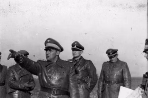 Frankreich.- Offiziere des Heeres und Führer der Waffen-SS besichtigen eine Übung der Waffen-SS-Division "Hohenstaufen", 9. SS-Panzer-Division — Frankreich