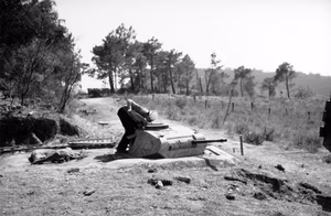 U.S. Navy sailor examines a German 20mm Panzer II tank turret "pillbox", near one of the invasion beaches in Southern France, 18 August 1944.