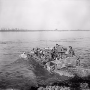 Men of the 5th Dorsetshire Regiment crossing the Rhine in a Buffalo, 28 March 1945. Men of the 5th Dorsetshire Regiment crossing the Rhine in a Buffalo, 28 March 1945.