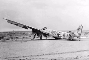 A damaged German Junkers Ju 88D reconnaissance plane from AufklGr(F) 120 (120th Reconnaissance Group) at Fuka, Egypt.
