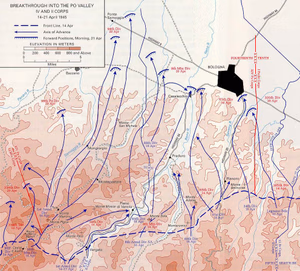 Map of US IV and II Corps breakthrough into the Po valley, April 1945