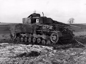 A destroyed German Panzer IV in Luxembourg, in 1945.