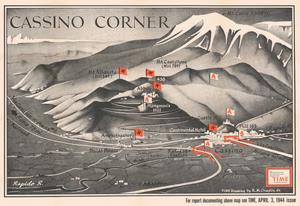 1944 Chapin map of the Battle of Monte Cassino in Italy during World War II for TIME Magazine