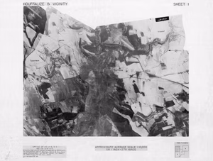Aerial view of Houffalize, Belgium, 25-26 December 1944.