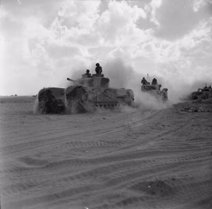 Campaign in North Africa 1940 1943 Churchill Mk III tanks of 'King Force' moving forward towards the battle area during the Second Battle of El Alamein, 5 November 1942.