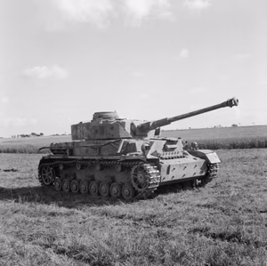 A captured German PzKpfw IV tank at 27th Armoured Brigade workshops, Normandy, 3 July 1944. A captured German PzKpfw IV tank at 27th Armoured Brigade workshops, 3 July 1944. This vehicle had the turret number '612'.