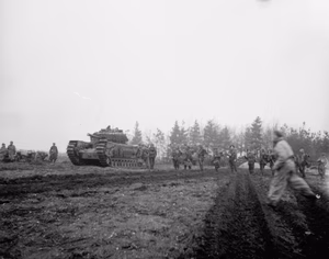 British Tanks and Afvs in Nw Europe 1944-45 Churchill tanks supporting infantry of the 2nd Argyll and Sutherland Highlanders during Operation 'Veritable', 8 February 1945.