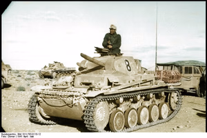 Panzer II of the 15th Panzer Divison in North Africa used as Artillery Observation Tank. Therefore the main gun has been replaced by a simple mockup to create room for the observer.