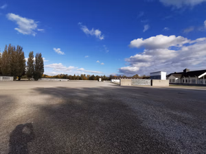 Dachau concentration camp memorial buildings and location located at Dachau, Bavaria, Germany.