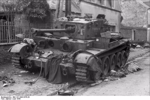 Frankreich, Villers-Bocage.- zerstörter britischer Panzer Cruiser tank VIII Cromwell (Turmnummer: T 187608); Lfl 3 — Villers-Bocage