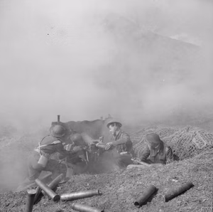 Commonwealth Forces in Italy 1944 A New Zealand 6-pdr anti-tank gun in action against enemy positions at Cassino, 15 March 1944.