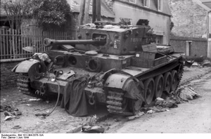 Frankreich, Villers-Bocage.- zerstörter britischer Panzer Cruiser tank VIII Cromwell (Turmnummer: T 187608); Lfl 3 — Villers-Bocage