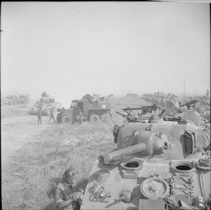 The 1st Polish Armoured Division in the Normandy Campaign 1944 Sherman tanks of the 1st Polish Armoured Division in line at the start of Operation 'Totalise'.