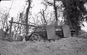 The Campaign in Normandy 1944 Knocked-out German PzKpfw IV tank, July 1944.