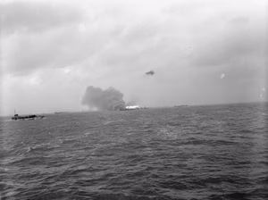 D-day - Allied Forces during the Invasion of Normandy 6 June 1944 An LCT(R) - Landing Craft Tank (Rocket) - in action off Juno assault area, 6 June 1944.