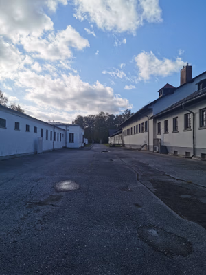 Dachau concentration camp memorial buildings and location located at Dachau, Bavaria, Germany.