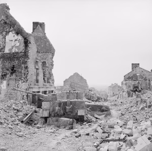 The British Army in Normandy 1944 Wrecked German Tiger tanks in the rubble of Villers Bocage after the British had captured the town, 5 August 1944.