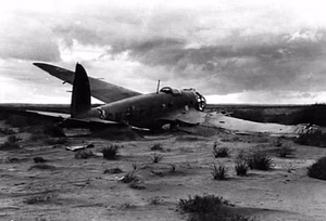 An abandoned German Heinkel He 111 at Fuka, Egypt.