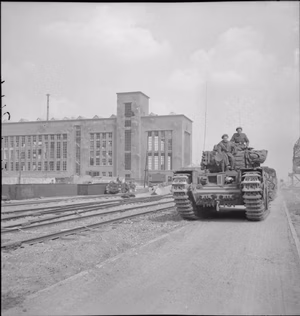 The British Army in North-west Europe 1944-45 Churchill AVRE in Arnhem, 13 April 1945.