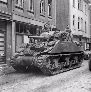 A Sherman tank of 8th Armoured Brigade in Kevelaer, Germany, 4 March 1945. Sherman tank of 8th Armoured Brigade in Kevelaer , 4 March 1945.