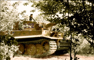 This is a retouched picture , which means that it has been digitally altered from its original version. Modifications: recolored . The original can be viewed here: Bundesarchiv Bild 101I-299-1805-21, Nordfrankreich, Panzer VI (Tiger I).jpg : . Modifications made by Ruffneck'88 . .mw-parser-output table.commons-file-information-table,.mw-parser-output .fileinfotpl-type-information,.mw-parser-output .fileinfotpl-type-artwork{border:1px solid var(--border-color-base,#a2a9b1);background-color:var(--background-color-interactive-subtle,#f8f9fa);padding:5px;font-size:95%;border-spacing:2px;box-sizing:border-box;margin:0;width:100%;color:inherit}.mw-parser-output table.commons-file-information-table>tbody>tr,.mw-parser-output .fileinfotpl-type-information>tbody>tr,.mw-parser-output .fileinfotpl-type-artwork>tbody>tr{vertical-align:top}.mw-parser-output table.commons-file-information-table>tbody>tr>td,.mw-parser-output table.commons-file-information-table>tbody>tr>th,.mw-parser-output .fileinfotpl-type-information>tbody>tr>td,.mw-parser-output .fileinfotpl-type-information>tbody>tr>th,.mw-parser-output .fileinfotpl-type-artwork>tbody>tr>td,.mw-parser-output .fileinfotpl-type-artwork>tbody>tr>th{padding:4px}.mw-parser-output .fileinfo-paramfield{background:#ccf;text-align:right;padding-right:0.4em;width:15%;font-weight:bold;color:inherit}.mw-parser-output .commons-file-information-table+table.commons-file-information-table,.mw-parser-output .commons-file-information-table+div.commons-file-information-table>table{border-top:0;padding-top:0;margin-top:-8px}@media only screen and (max-width:719px){.mw-parser-output table.commons-file-information-table,.mw-parser-output .commons-file-information-table .fileinfotpl-type-information,.mw-parser-output .commons-file-information-table .fileinfotpl-type-artwork{border-spacing:0;padding:0;word-break:break-word;width:100%!important}.mw-parser-output .commons-file-information-table>tbody,.mw-parser-output .fileinfotpl-type-information>tbody,.mw-parser-output .fileinfotpl-type-artwork>tbody{display:block}.mw-parser-output .commons-file-information-table>tbody>tr>td,.mw-parser-output .commons-file-information-table>tbody>tr>th,.mw-parser-output .fileinfotpl-type-information>tbody>tr>td,.mw-parser-output .fileinfotpl-type-information>tbody>tr>th,.mw-parser-output .fileinfotpl-type-artwork>tbody>tr>td,.mw-parser-output .fileinfotpl-type-artwork>tbody>tr>th{padding:0.2em 0.4em;text-align:left;text-align:start}.mw-parser-output .commons-file-information-table>tbody>tr,.mw-parser-output .fileinfotpl-type-information>tbody>tr,.mw-parser-output .fileinfotpl-type-artwork>tbody>tr{display:flex;flex-direction:column}.mw-parser-output .commons-file-information-table+table.commons-file-information-table,.mw-parser-output .commons-file-information-table+div.commons-file-information-table>table{margin-top:-1px}.mw-parser-output table .fileinfo-paramfield{box-sizing:border-box;flex:1 0 100%;width:100%}}.mw-parser-output table.commons-file-information-table,.mw-parser-output .fileinfotpl-type-information,.mw-parser-output .fileinfotpl-type-artwork,.mw-parser-output .fileinfo-paramfield{color:var(--color-base,#202122)}html.skin-theme-clientpref-night .mw-parser-output .fileinfo-paramfield{background:#2a2a5c;color:white}html.skin-theme-clientpref-night .mw-parser-output .fileinfotpl-type-artwork tbody>tr>th[style*="#ccf"]{background-color:#2a2a5c!important;color:white}@media screen and (prefers-color-scheme:dark){html.skin-theme-clientpref-os .mw-parser-output .fileinfo-paramfield{background:#2a2a5c;color:white}html.skin-theme-clientpref-os .mw-parser-output .fileinfotpl-type-artwork tbody>tr>th[style*="#ccf"]{background-color:#2a2a5c!important;color:white}} Nordfrankreich, Panzer VI (Tiger I) ( ) Photographer Scheck Archive description InfoField Description provided by the archive when the original description is incomplete or wrong. You can help by reporting errors and typos at Commons:Bundesarchiv/Error reports . Nordfrankreich.- Panzer VI "Tiger I" (Turmnummer 232) des 1. SS-Pz. Korps "Leibstandarte Adolf Hitler" (2. Kompanie der SS-Pz. Abt.101); PK 698 Title Nordfrankreich, Panzer VI (Tiger I) Depicted place Nordfrankreich Date 21 March 1944 date QS:P571,+1944-03-21T00:00:00Z/11 Collection German Federal Archives Native name Das Bundesarchiv Parent institution Federal Government Commissioner for Culture and Media Location Koblenz (headquarters) Coordinates 50° 20′ 32.71″ N, 7° 34′ 21.22″ E Established 1946 Website www.bundesarchiv.de Authority file : Q685753 VIAF : 137346469 ISNI : 0000000405552728 LCCN : n92025526 NLA : 36455393 OSM : 1844909 WorldCat institution QS:P195,Q685753 Current location Propagandakompanien der Wehrmacht - Heer und Luftwaffe (Bild 101 I) Accession number Bild 101I-299-1805-21 Source This image was provided to Wikimedia Commons by the German Federal Archive (Deutsches Bundesarchiv) as part of a cooperation project . The German Federal Archive guarantees an authentic representation only using the originals (negative and/or positive), resp. the digitalization of the originals as provided by the Digital Image Archive .