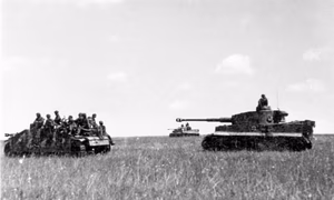 Sowjetunion.- Unternehmen Zitadelle, Soldaten der Waffen-SS in Panzerfahrzeugen beim Vormarsch — Russland