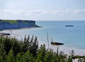 View to the Beach, Arromanches-les-Bains, Department of Calvados, Region of Normandy (former Lower Normandy), France