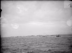 The Royal Navy during the Second World War- Operation Overlord (the Normandy Landings)- D-day 6 June 1944 Landing craft of all types seen from the destroyer BEAGLE, six miles off the coast of Normandy, as they made their way to the beaches at Courseulles at the start of the liberation of Western Europe.