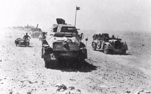 The Panzerjäger-Abteilung 39 (part of "Kampfgruppe Gräf", part of the 21. Panzer Division) of the Afrika Korps on the move. Original caption: "Vormarsch der Panzerjäger-Abteilung 39."