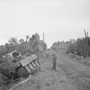 The British Army in the Normandy Campaign 1944 Knocked-out German Panther tanks on the outskirts of Lingevres, 20 June 1944.