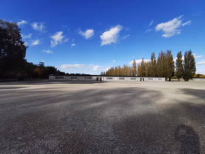 Dachau concentration camp memorial buildings and location located at Dachau, Bavaria, Germany.
