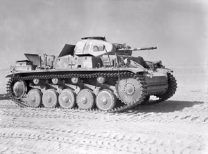 A captured German Panzerkampfwagen II near El Alamein, Egypt, 1 August 1942.