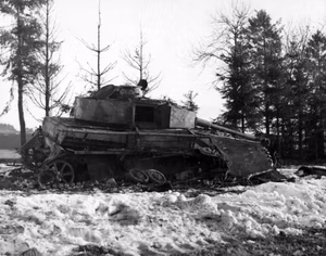 A destroyed German Panzer IV in Luxembourg, circa in February 1945.