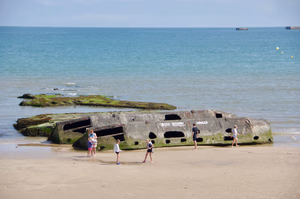 Mulberry harbour was a temporary portable harbour developed by the United Kingdom during the Second World War to facilitate the rapid offloading of cargo onto beaches during the Allied invasion of Normandy in June 1944. Arromanches, Normandy, France