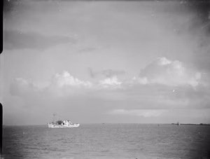 How the Royal Navy Cleared the Scheldt To Antwerp. November 1944, on Board a BYMS and at Terneuzen and Antwerp. Minesweeping Operations in the River Scheldt To Allow Access Into Antwerp. Motor Minesweepers (MMS) shown at work sweeping the River Scheldt and entrances to Antwerp.