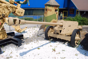 Afrika Korps anti-tank gun at the Auto &amp; Technik Museum, Sinsheim, 6/11. Note splinter holes!