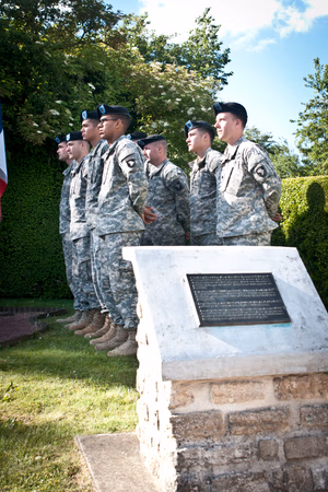 "In a few hours I'm going to take the best company of men in the world into France. We'll give the bastards hell. Strangely, I'm not particularly scared. But in my heart is a terrific longing to hold you in my arms. I love you Sweetheart - forever. Your Tom," an excerpt from a letter that was written by 1st Lt. Thomas Meehan III, company commander of E Company, 506th Parachute Infantry Regiment, 101st Air Assault. The hands of a wristwatch forever stopped at 1:12 on the morning of June 5, 1944 were lost to the fields outside of Beuzeville Au Plain, 56 years later they were recovered. A year later, in 2001, a monument was unveiled to memorialize the crew and paratroopers; closing a chapter of an unfinished story for the family, friends, loved ones and comrades of the men who lost their lives during Operation Overload. The C-47 carrying Meehan was hit with anti-aircraft fire, and caught fire near the rear of the plane. As the fire traveled forward to the cockpit, the paratroopers aboard were unable to jump because the plane's altitude was too low for the parachutes to open. All were lost in the crash. Today, June 3, 2015, Soldiers of the 101st Airborne Division (Air Assault) attend a ceremony to remember those men and their actions on that fateful day. Over 380 service members from Europe and affiliated D-Day historical units are participating in the 71st anniversary as part of JTF D-Day 71. The Task Force, based in Saint Mere Eglise, France, is supporting local events across Normandy, June 2-8, 2015, to commemorate the selfless actions by all the allies on D-Day that continue to resonate 71 years later. (U.S. Army photo by Capt. Saska Ball, USACAPOC(A) PAO) Unit: U.S. Army Civil Affairs and Psychological Operations Command (Airborne) DVIDS Tags: Marine; Soldier; 82nd Airborne Division; AFN; USAFE; 82nd; France; NAVEUR; Honor; USACAPOC; 4th Infantry Division; Band of Brothers; Normandy; Rangers; re-enactment; Sacrifice; SOCEUR; Jumpmaster; 101st; Sky Soldiers; 75th Ranger Regiment; U.S. Army Europe; Armed Forces Network; 1st ID; 82nd Airborne; Public Affairs; 25th; WWII; EUCOM; Jump Wings; Community Relations; Combat Camera; World War II; Infantry; U.S. Marines; paratrooper; Airborne; All American; Amphibious assault; 1st Infantry Division; 21st Theater Sustainment Command; U.S. Air Forces in Europe; Omaha Beach; 4th ID; 29th Infantry Division; 173rd; Utah Beach; Screaming Eagles; D-Day; Iron Mike; Greatest Generation; 101st Air Assault; European Command; 982nd COMCAM; Airborne Operation; U.S. Army Soldier; St. Mere Eglise; AFN-E; Operation Overlord; La Cambe; Re-enactors; American Cemetery; C47; Carentan; Cherbourg; Dutch Marines; 29th ID; Special Operations Command Europe; 4/25th; Foreign Wings; Task Force Normandy; 173rd Infantry Brigade; Community Engagement; U.S. Army Civil Affairs & Psychological Operations Command (Airborne); U.S. Army Europe Band; 1-507th PIR; NATO Alliance; Higgins Boat; Normandy American Cemetery and Memorial; Task Force Normandy 71; Joint Task Force D-Day 71; D-Day 71; Point Du Hoc; 101st (AASLT); La Fierre; USEREUR; 6 June 1944; Juno Beach; Foreign Jump; Dutch Sailors; 409th Combat Service Support Brigade; Naval Forces in Europe; 4/25th Infantry Brigade Combat Team (Airborne) 4/25; 1/75 Rangers; 1-507th Parachute Infantry Regiment; dday71