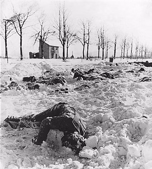 Les corps de prisonniers de guerre américains massacrés par des Waffen SS sont découverts le 14 janvier 1945.