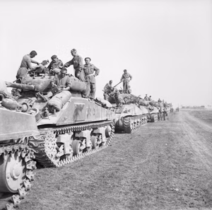 Sherman tanks of 1st Polish Armoured Division assembled for Operation 'Totalise', Normandy, 8 August 1944. Sherman tanks of the 1st Polish Armoured Division assembled for Operation 'Totalise', 8 August 1944.